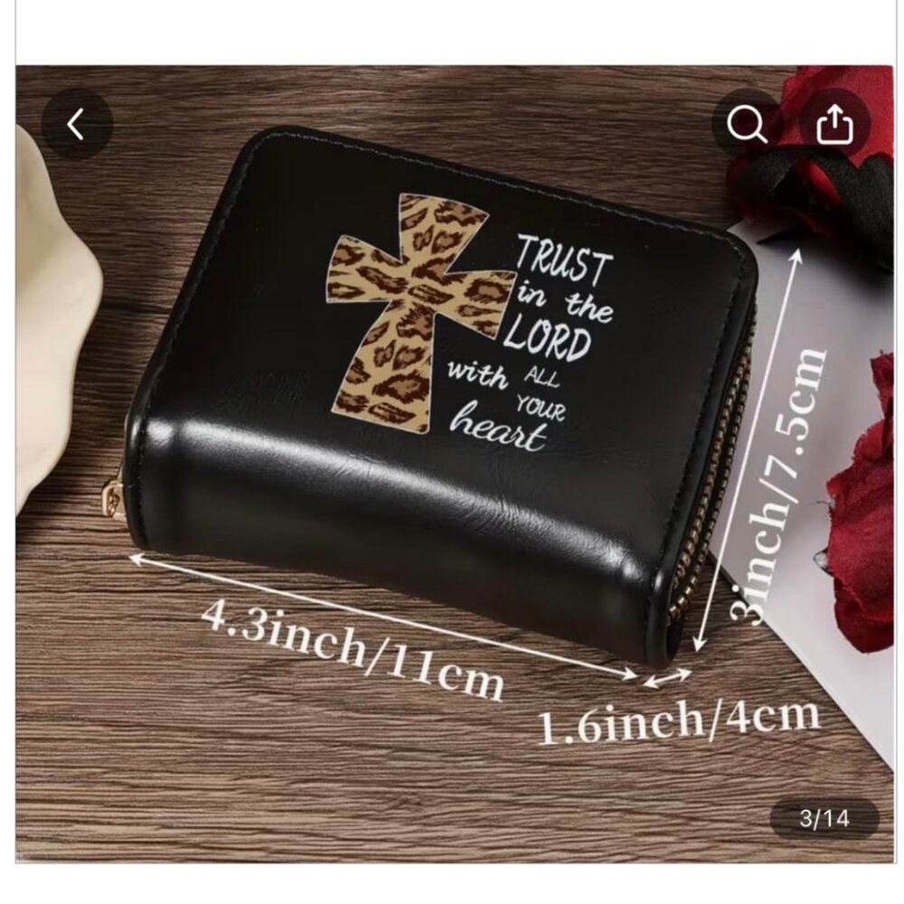 NEW - LEOPARD CROSS - FAUX LEATHER -TRUST IN THE LORD - ZIPPERED WALLET - WHITE - Picture 3 of 4